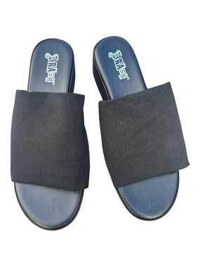 Y2K Brash Platform Slide Sandals Slinky Black Wide Stretchy Band 90s 2000s 7.5